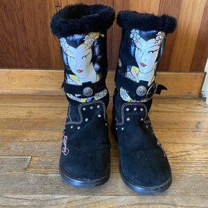 Don Ed Hardy Kiss of Death Geisha Boots size 7